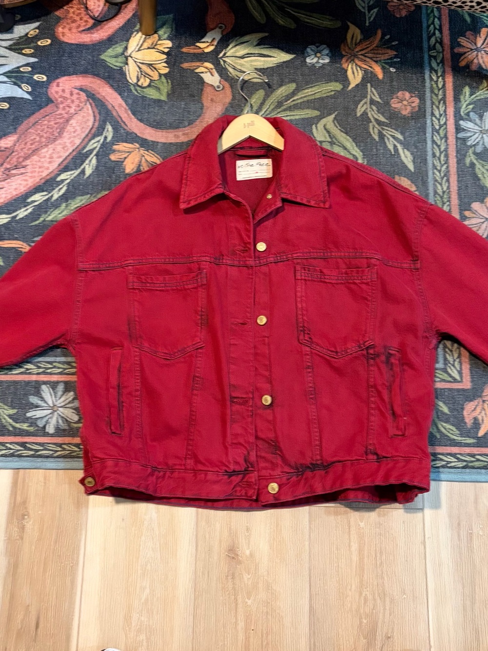 We The Free Red Denim Trucker Jacket